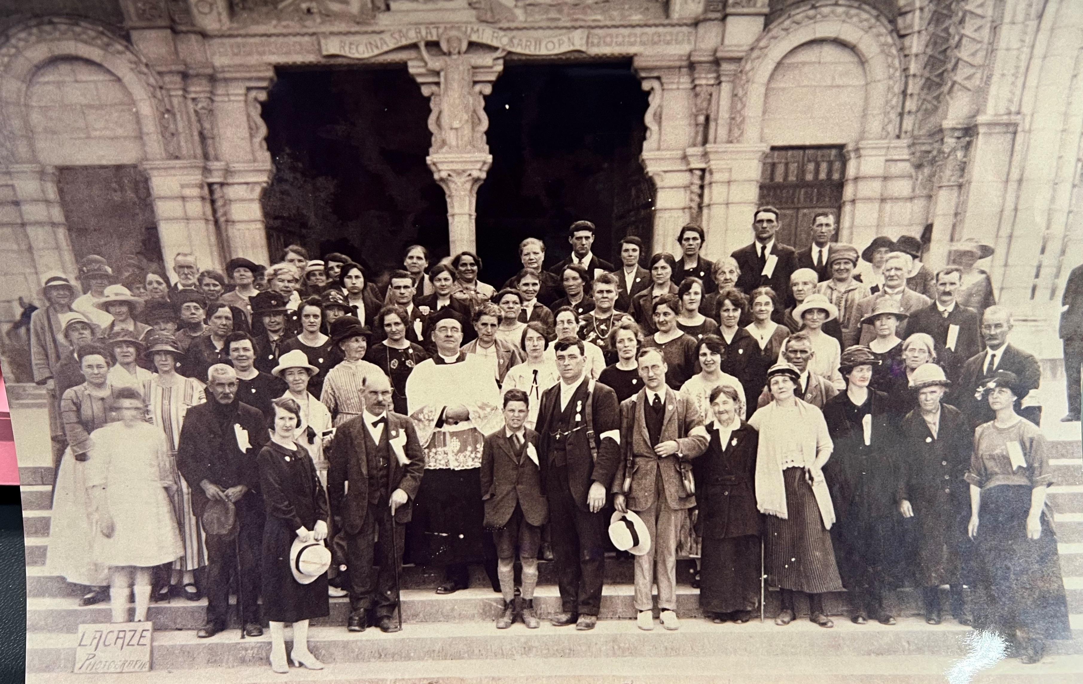 Jack Traynor (front centre) during the 1925 pilgrimage to Lourdes following his miraculous cure