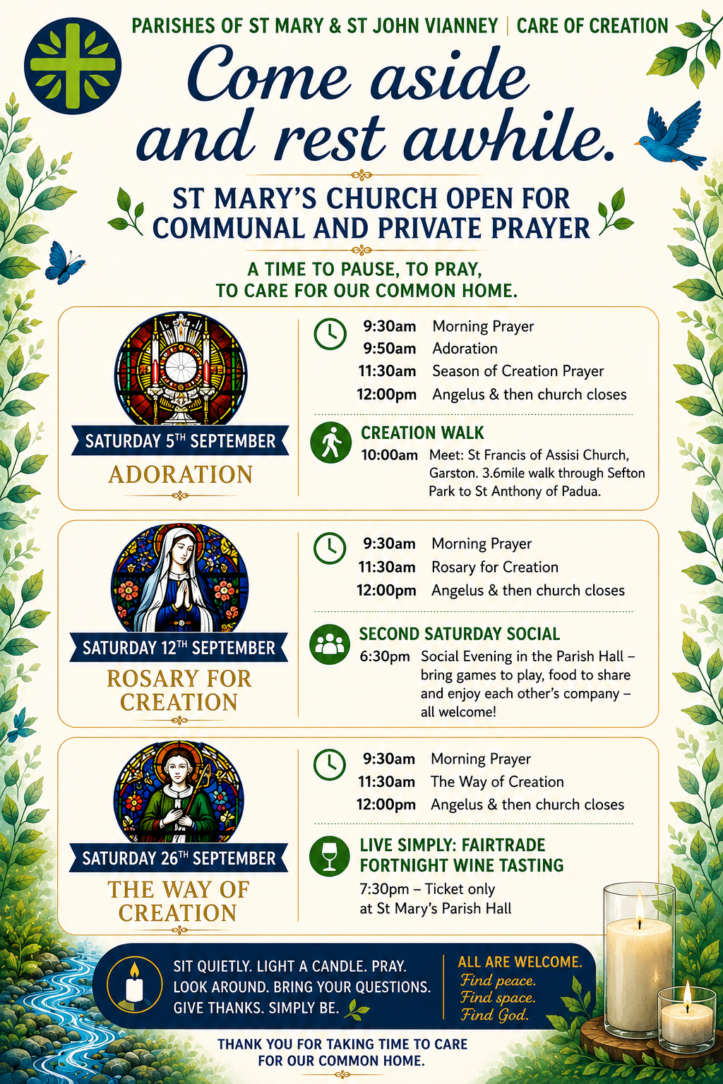 Saturdays 5th, 12th and 26th at St Mary's will have a morning of prayer details as per poster,